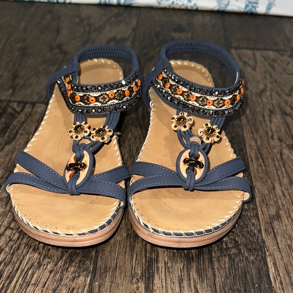 Embellished Blue and Orange Women's Sandals